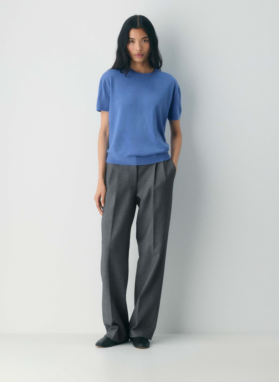 maglietta girocollo in lana merino bare blu francese