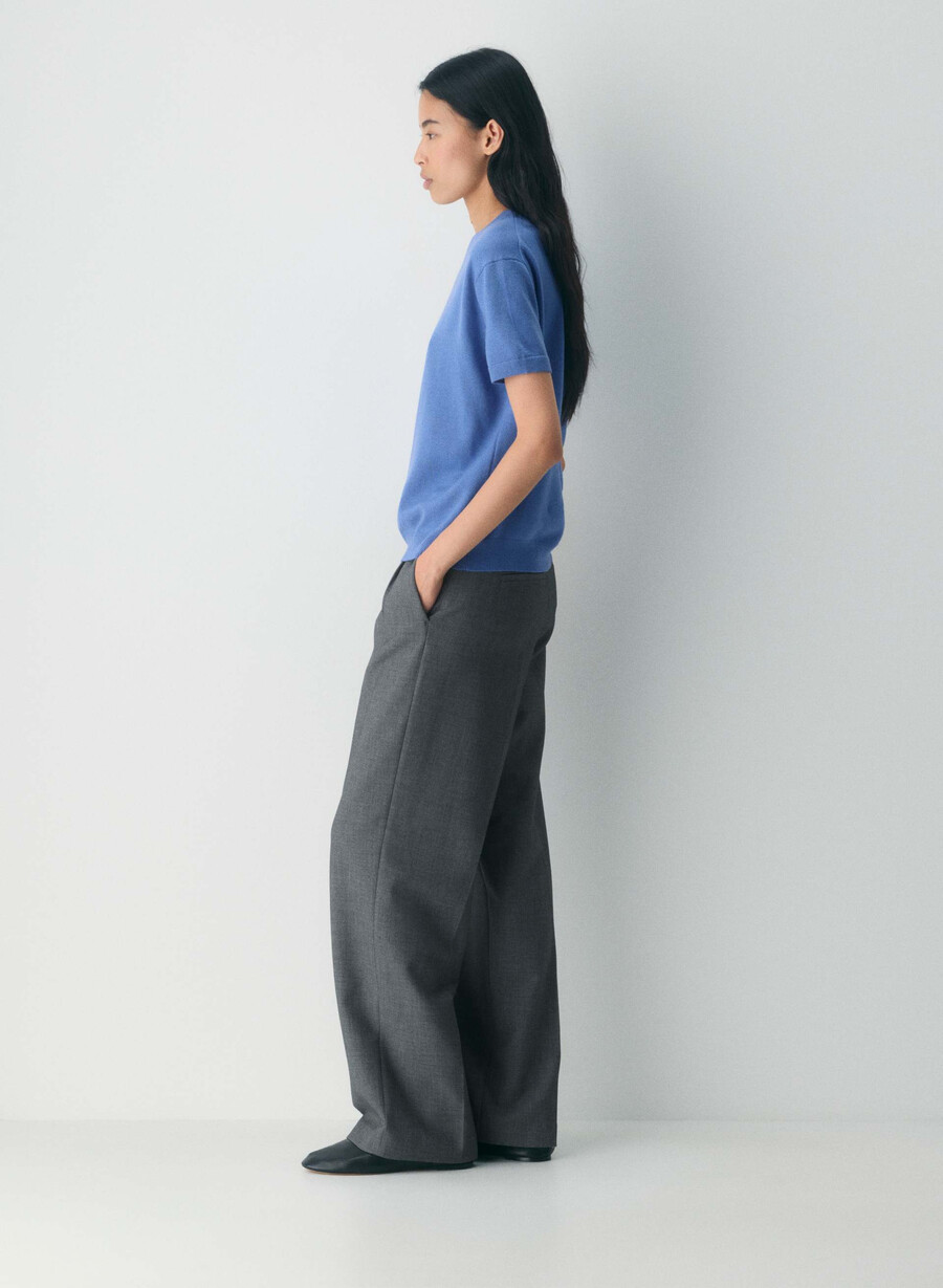 maglietta girocollo in lana merino bare blu francese