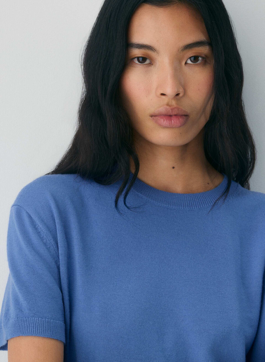 maglietta girocollo in lana merino bare blu francese