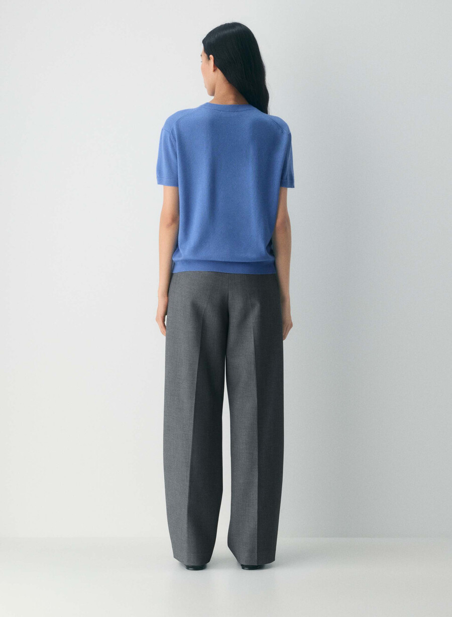 maglietta girocollo in lana merino bare blu francese