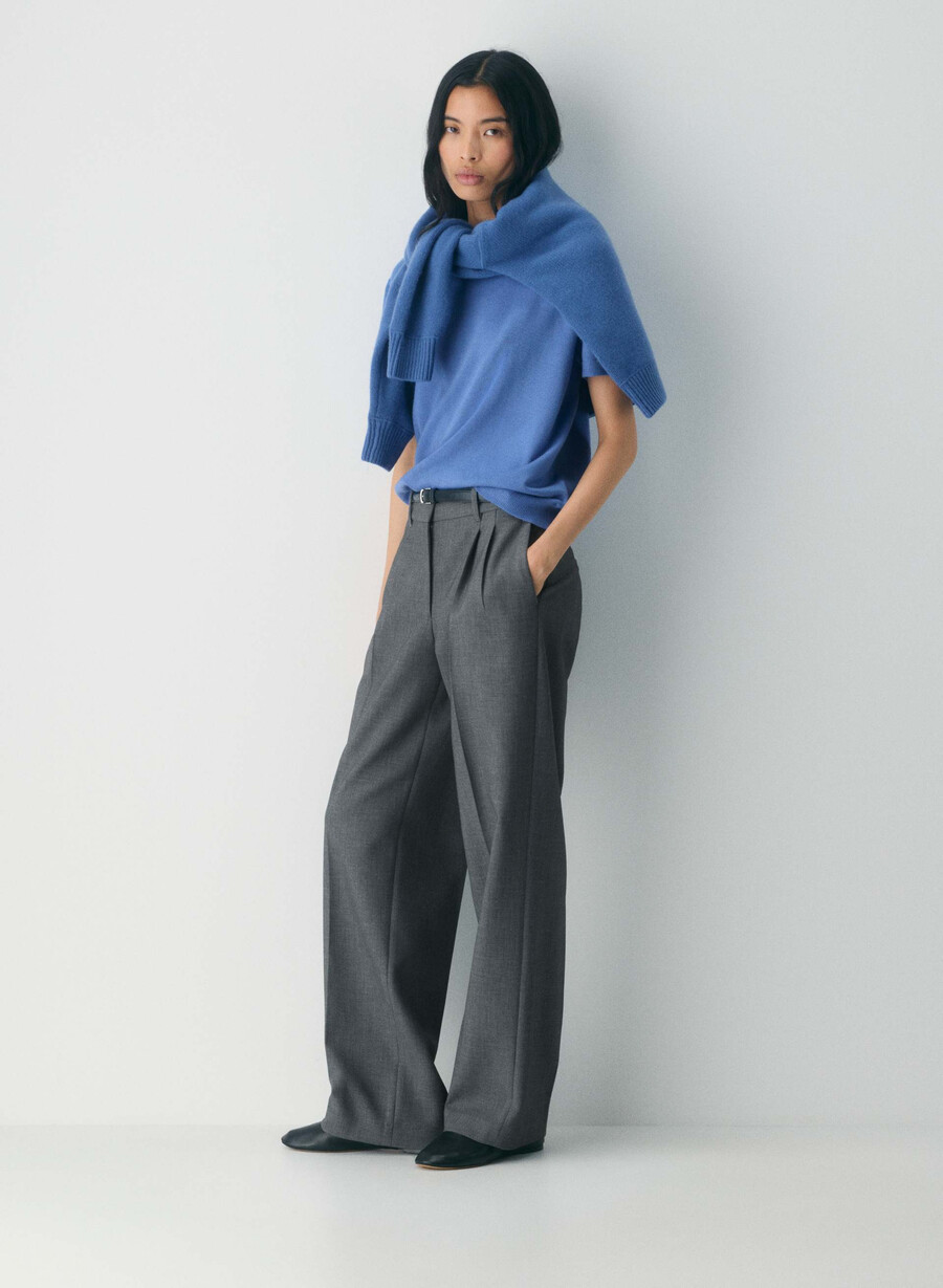 maglietta girocollo in lana merino bare blu francese