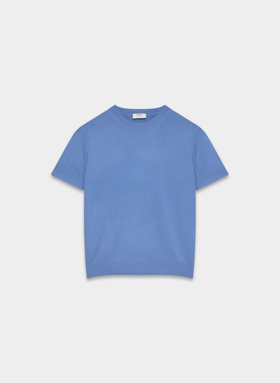 maglietta girocollo in lana merino bare blu francese