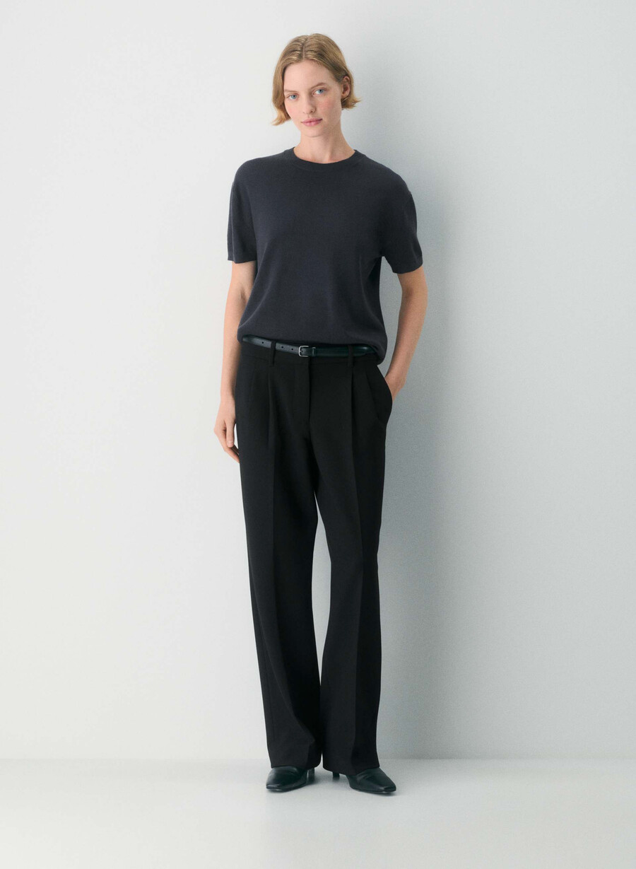 maglietta girocollo in lana merino bare dark navy