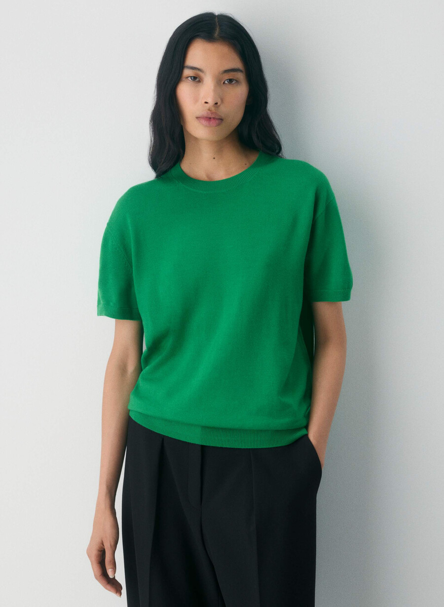 maglietta girocollo in lana merino bare memphis green