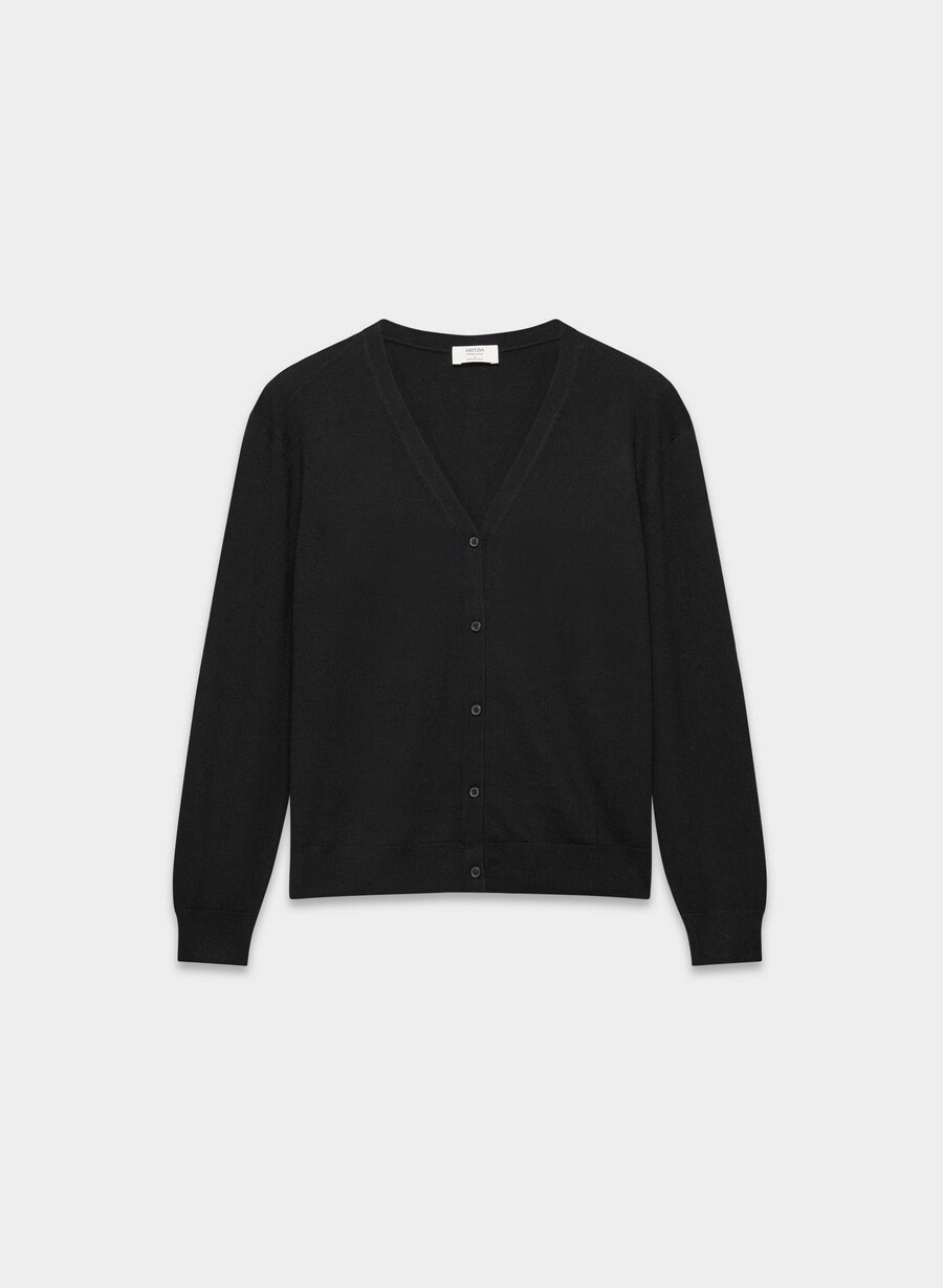 cardigan con scollo a v in lana merino nuda nero