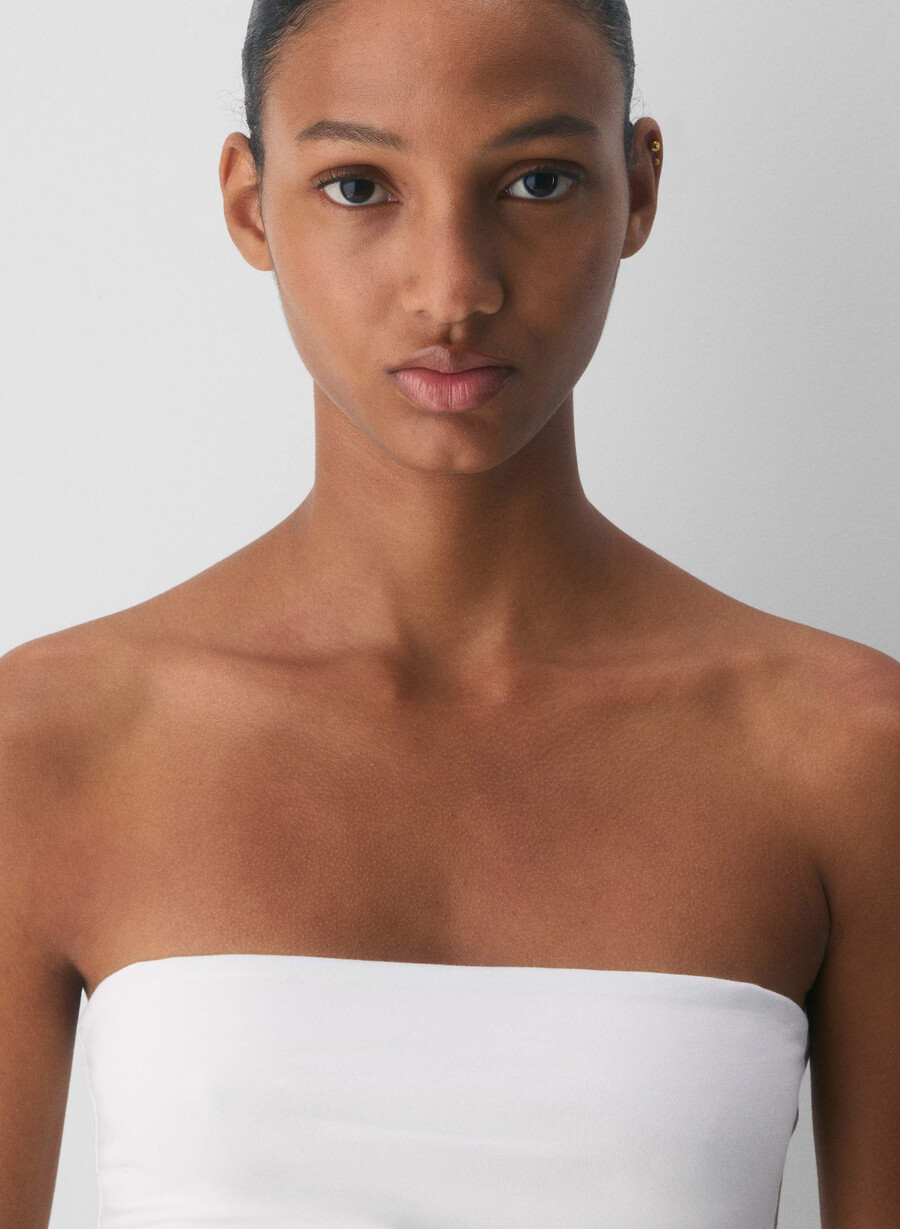 top a tubino casual con scollo a v e fianchi alti bianco