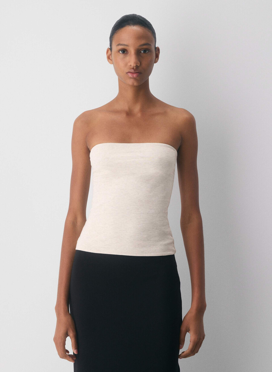 top a tubino casual con scollo a v e fianchi alti heather light oatmea