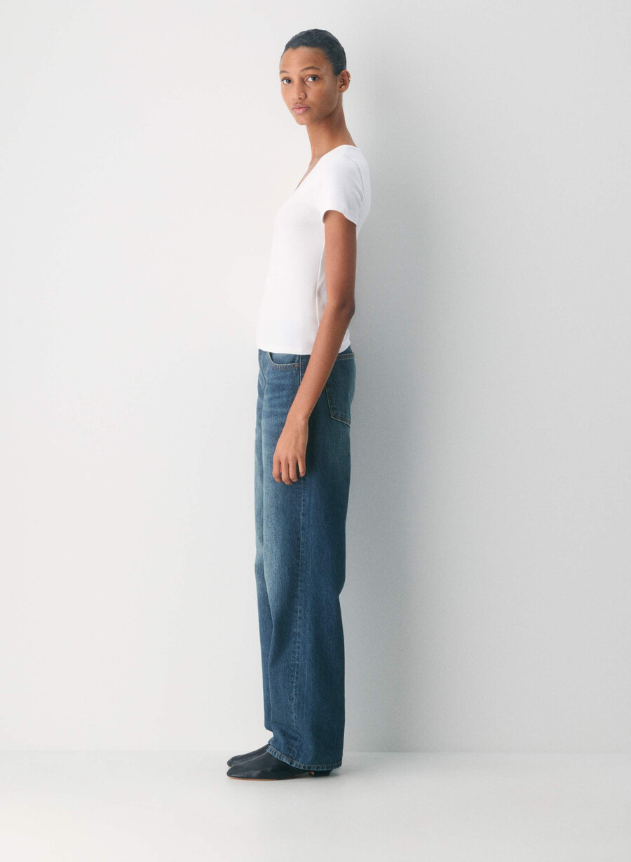 t-shirt homestretch a coste con scollo a v bianca