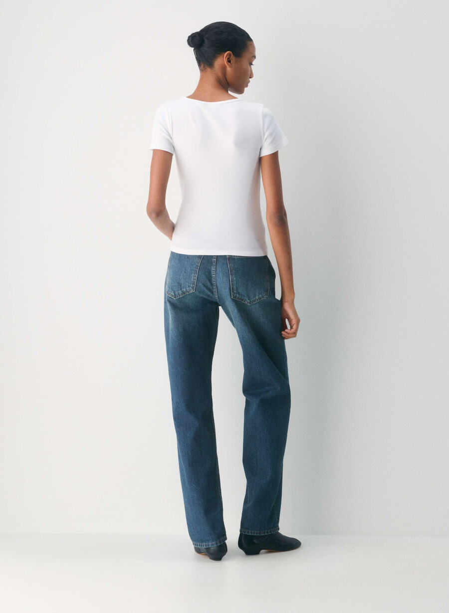t-shirt homestretch a coste con scollo a v bianca