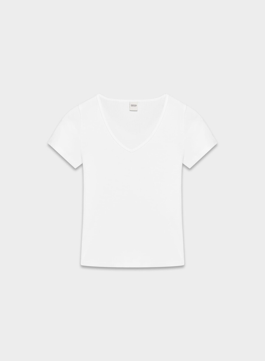 t-shirt homestretch a coste con scollo a v bianca