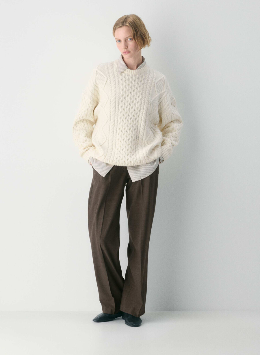 maglione girocollo in lana merino heritage knit whisper white
