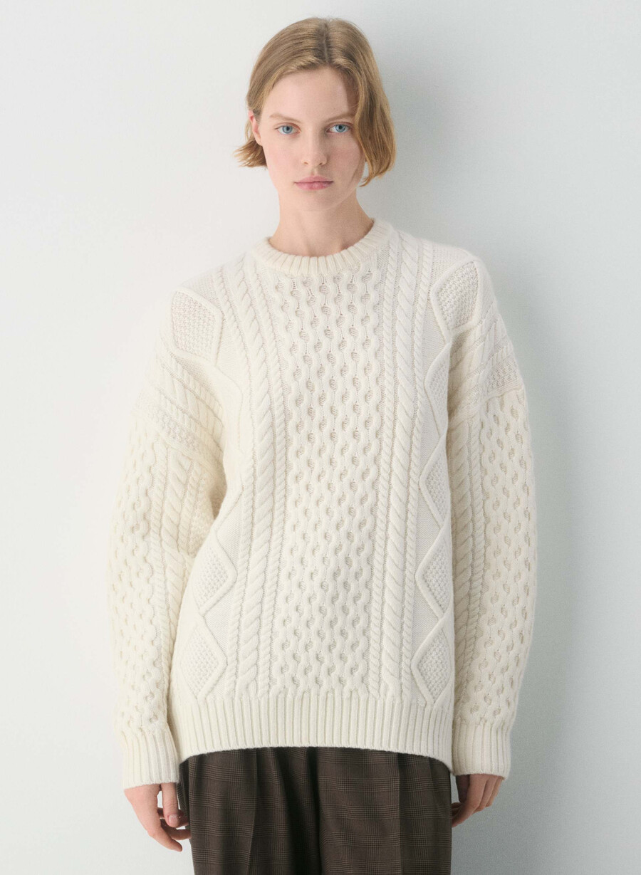 maglione girocollo in lana merino heritage knit whisper white