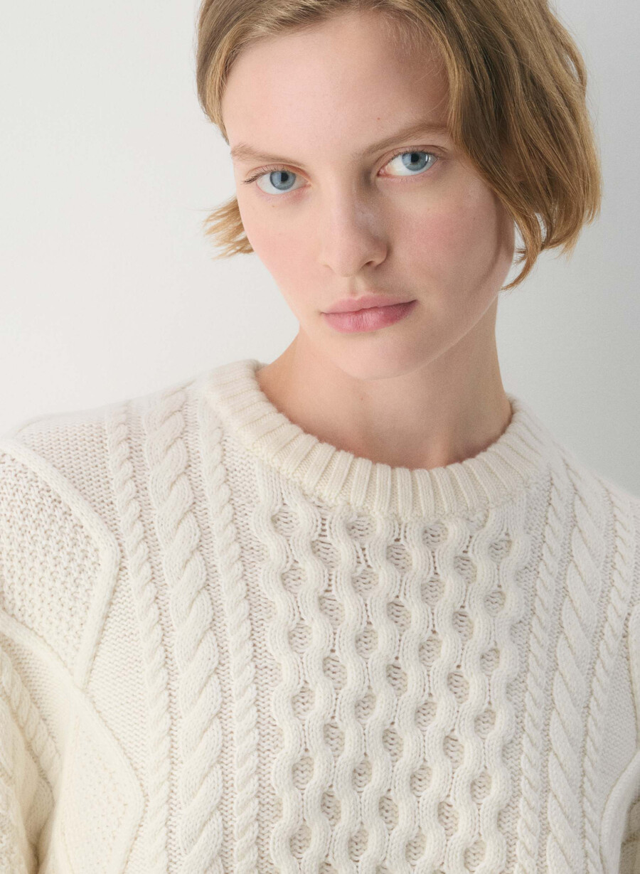 maglione girocollo in lana merino heritage knit whisper white