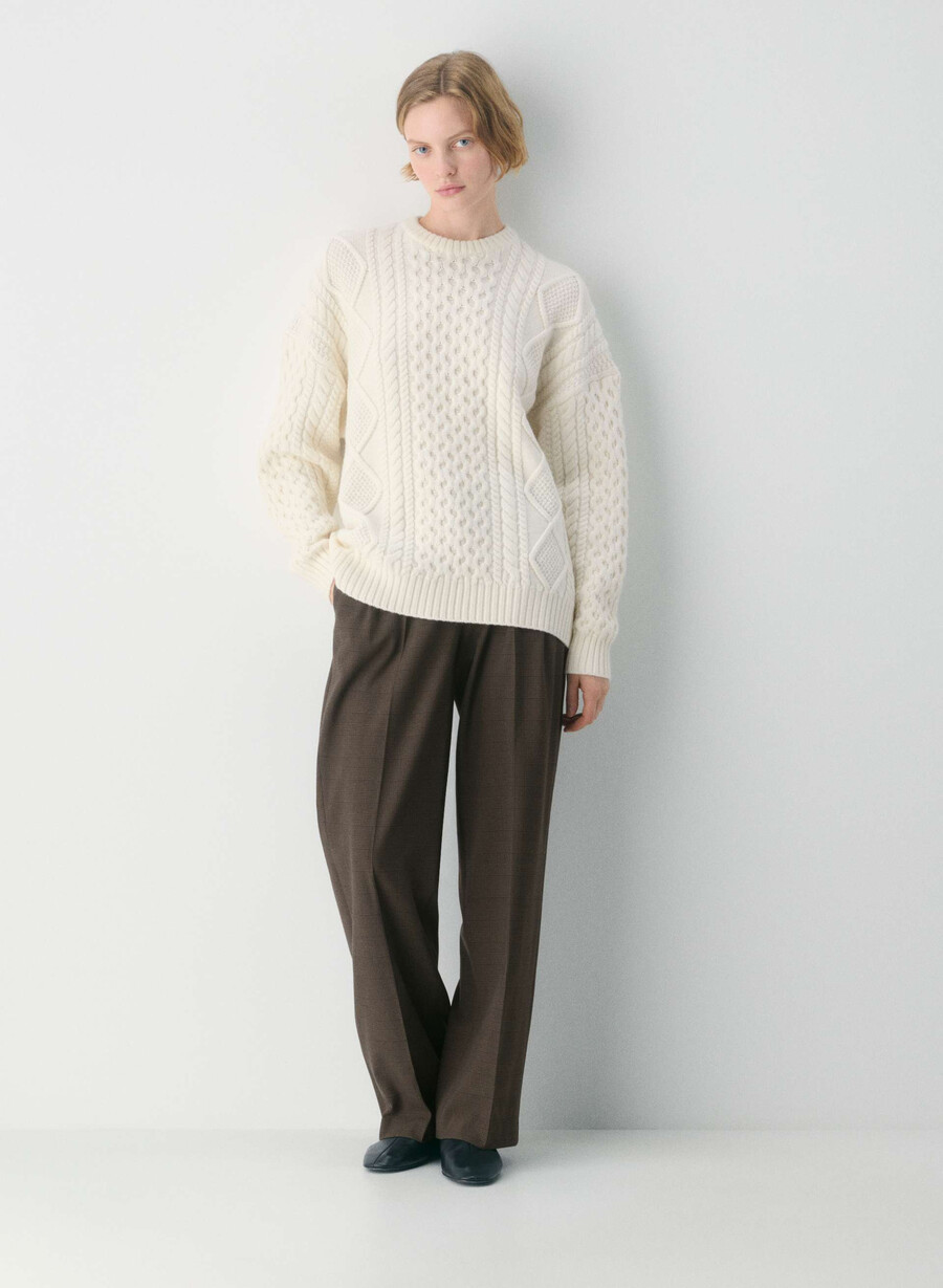 maglione girocollo in lana merino heritage knit whisper white