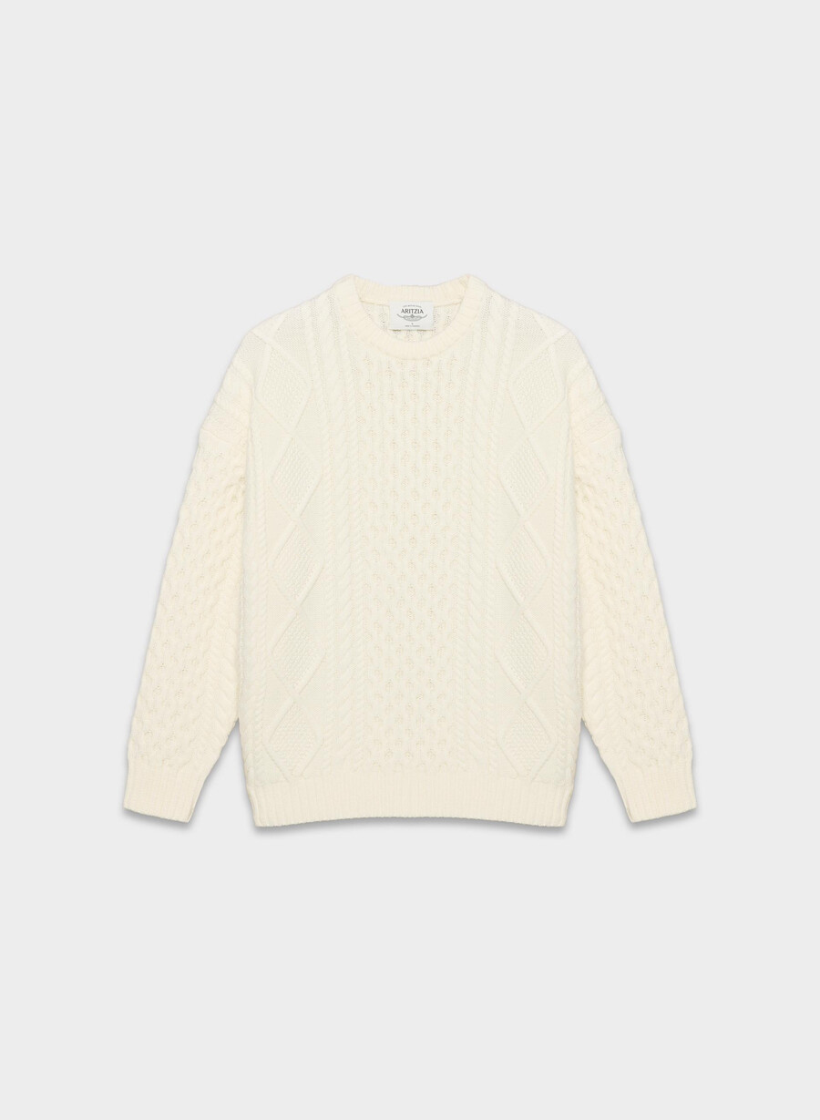 maglione girocollo in lana merino heritage knit whisper white