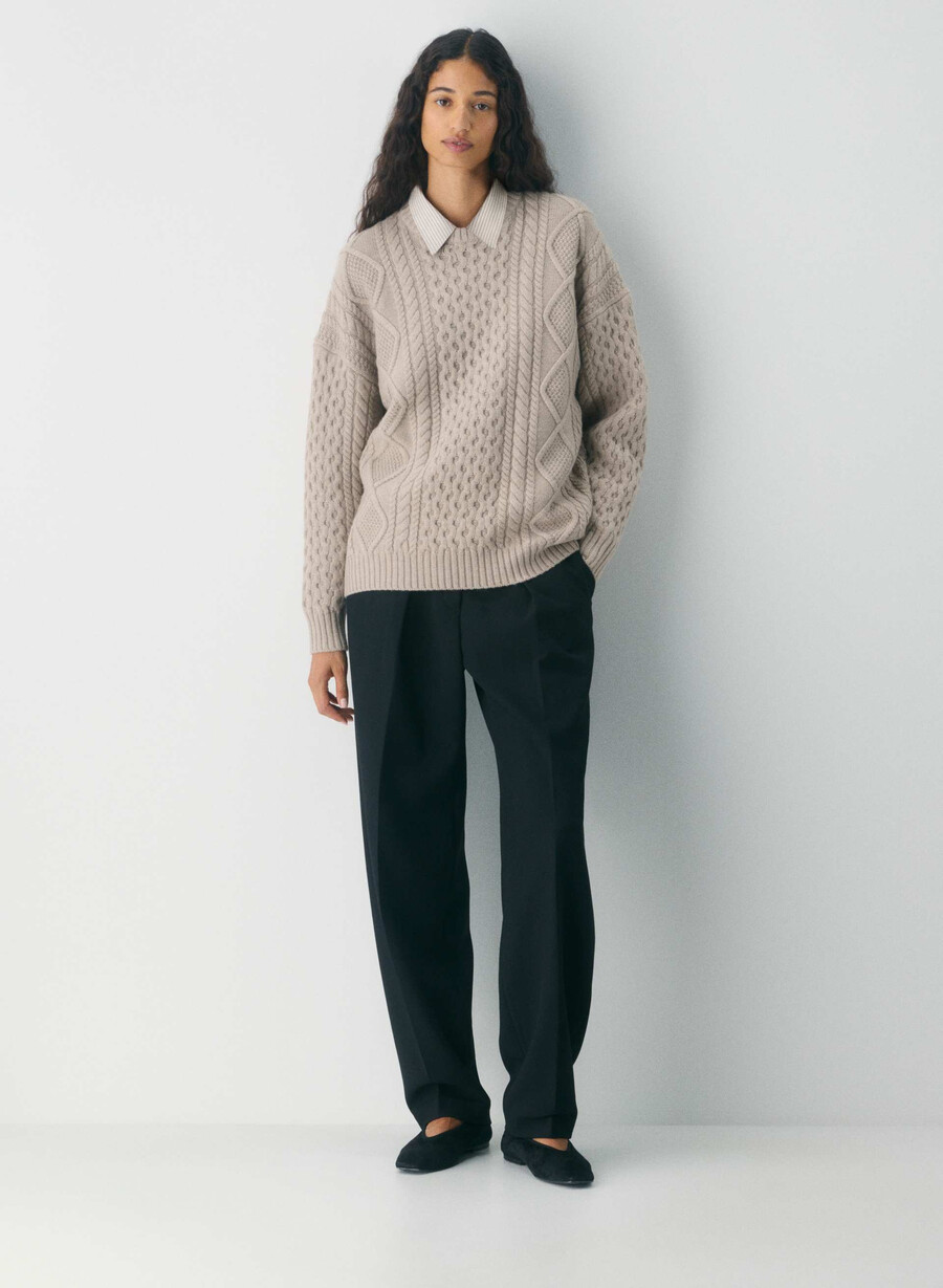 maglione girocollo in lana merino heritage knit heather nomad taupe