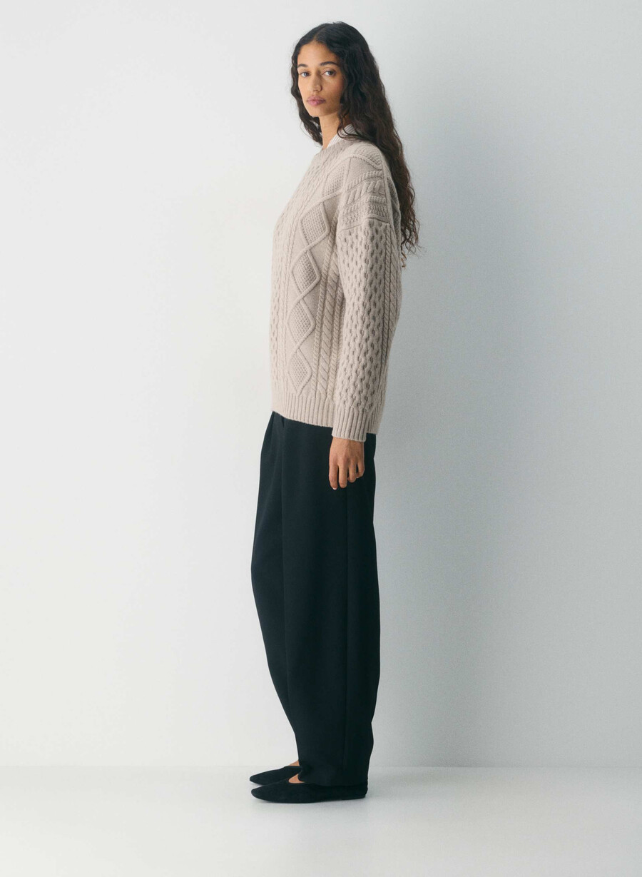 maglione girocollo in lana merino heritage knit heather nomad taupe