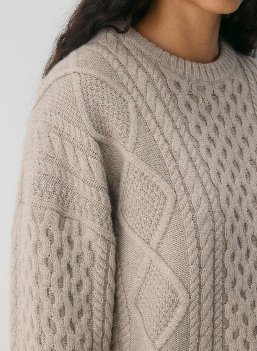 maglione girocollo in lana merino heritage knit heather nomad taupe