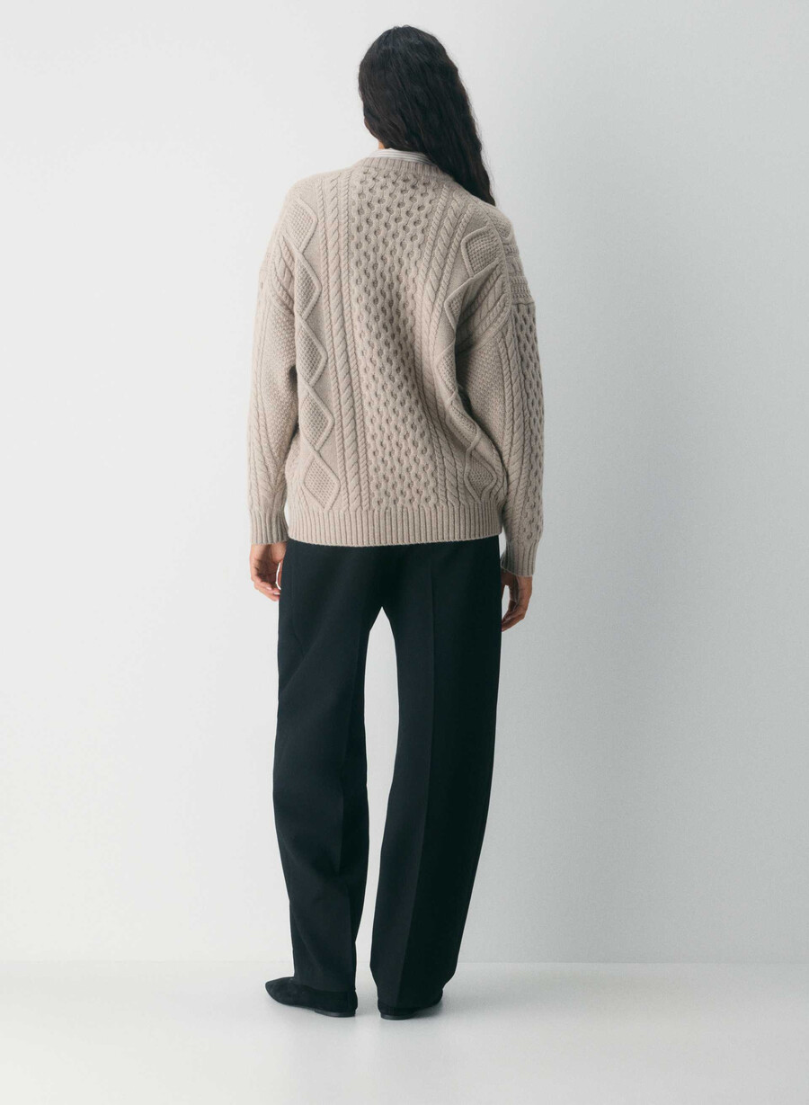 maglione girocollo in lana merino heritage knit heather nomad taupe