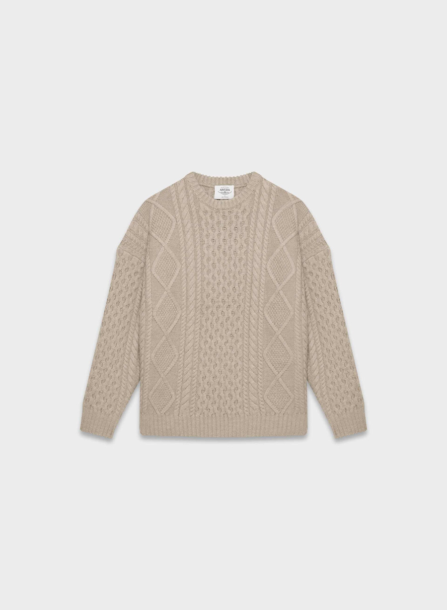 maglione girocollo in lana merino heritage knit heather nomad taupe