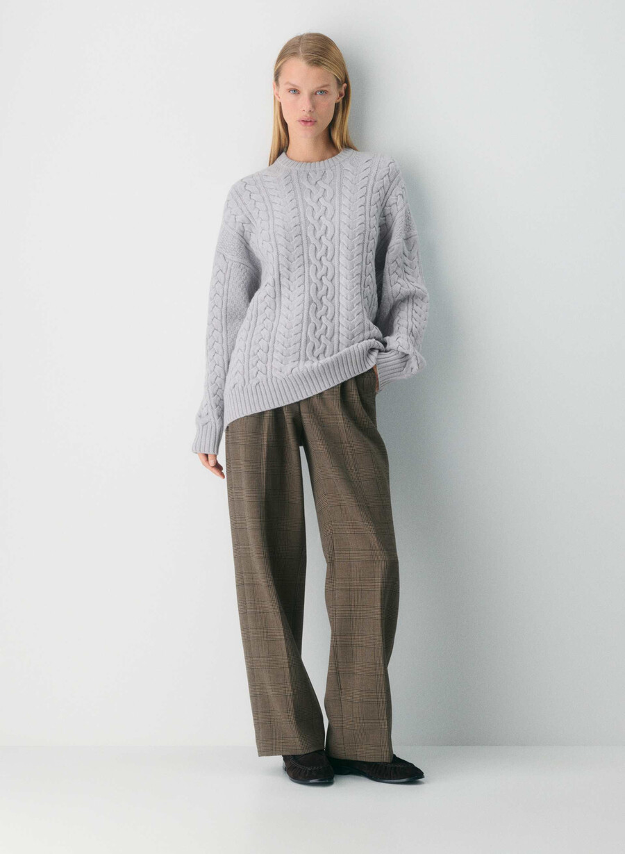 maglione girocollo in lana merino heritage knit heather chrome