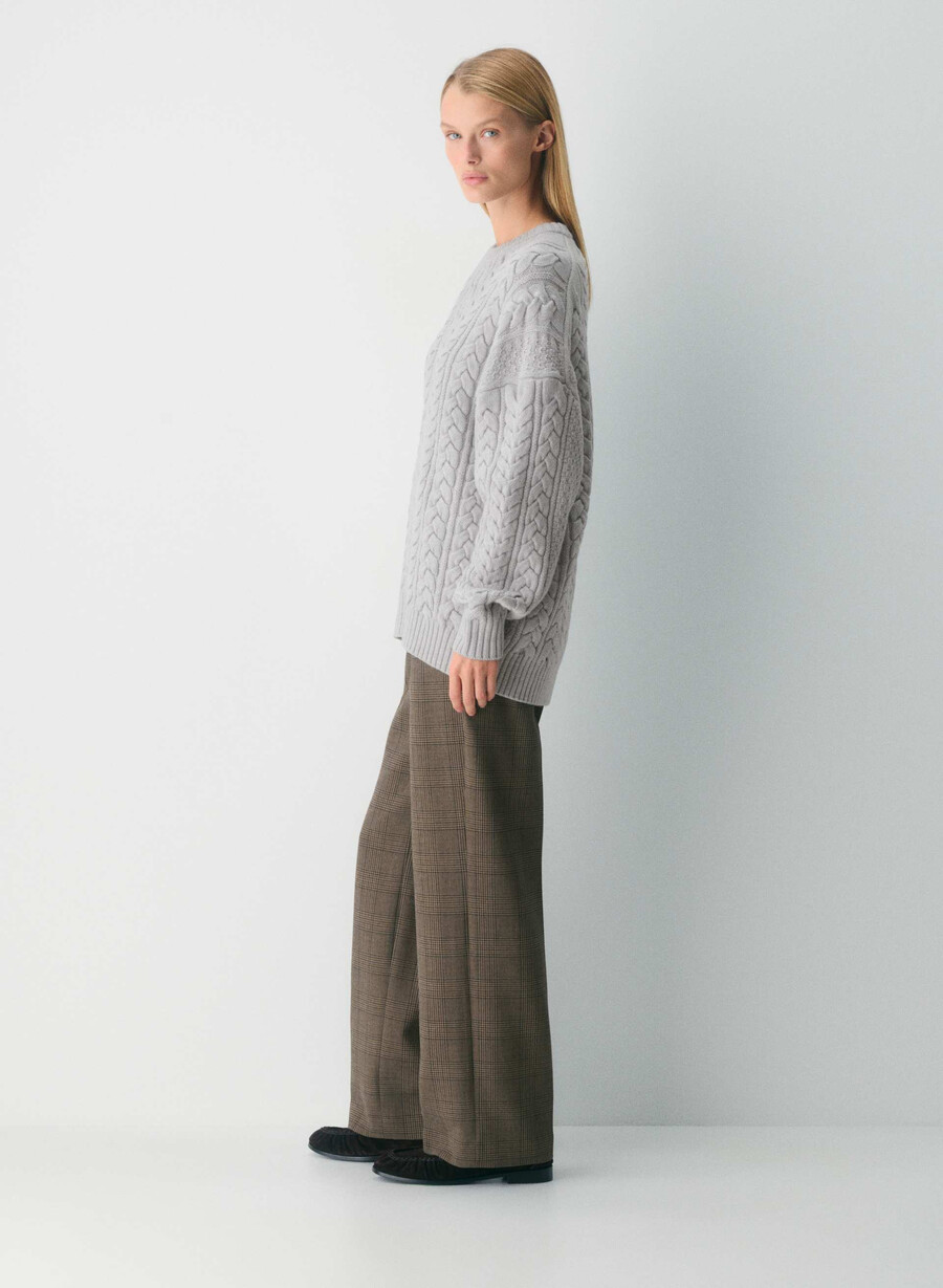 maglione girocollo in lana merino heritage knit heather chrome