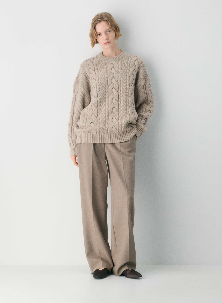 maglione girocollo in lana merino heritage knit heather nomad taupe