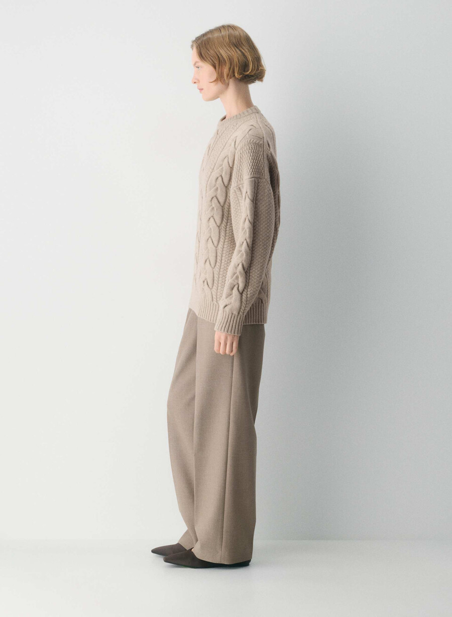 maglione girocollo in lana merino heritage knit heather nomad taupe