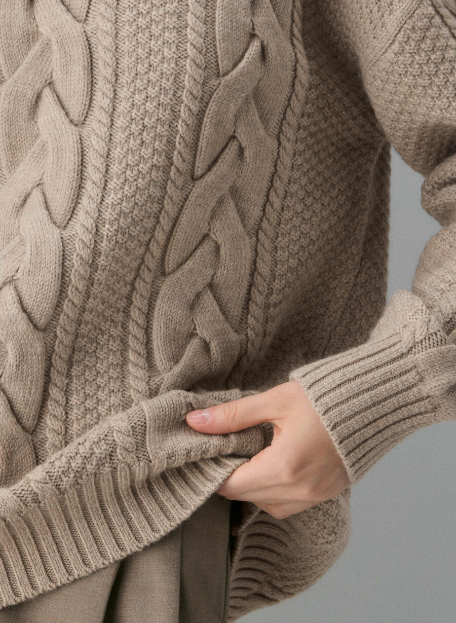 maglione girocollo in lana merino heritage knit heather nomad taupe