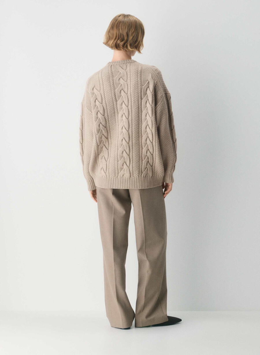 maglione girocollo in lana merino heritage knit heather nomad taupe