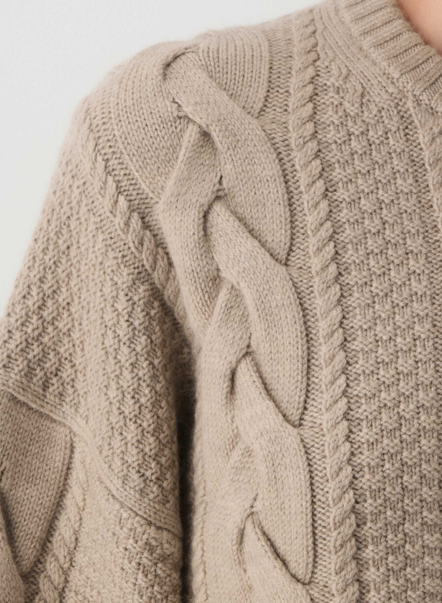 maglione girocollo in lana merino heritage knit heather nomad taupe