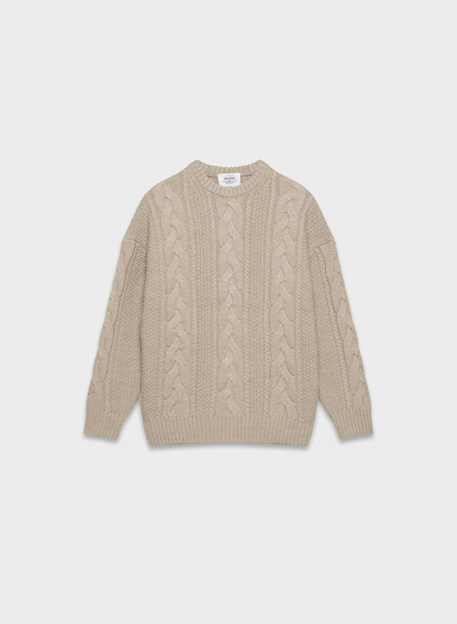 maglione girocollo in lana merino heritage knit heather nomad taupe