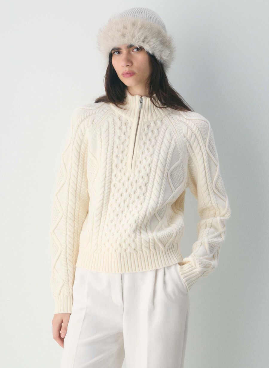 maglione heritage knit in lana merino con cerniera 14 bianco sussurramento