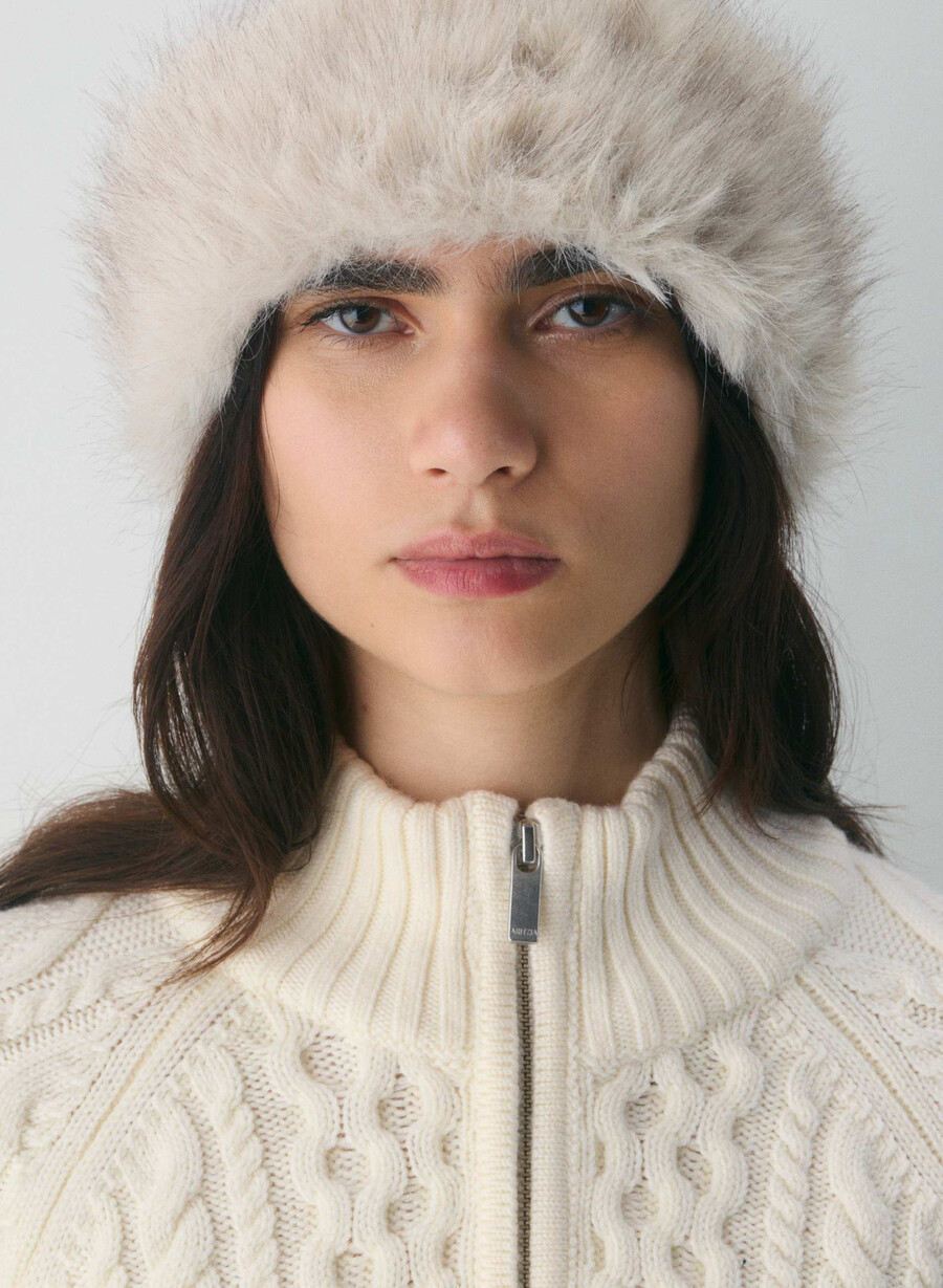 maglione heritage knit in lana merino con cerniera 14 bianco sussurramento