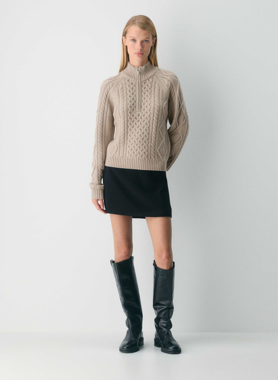 maglione heritage knit in lana merino con cerniera a 14 heather nomad taupe