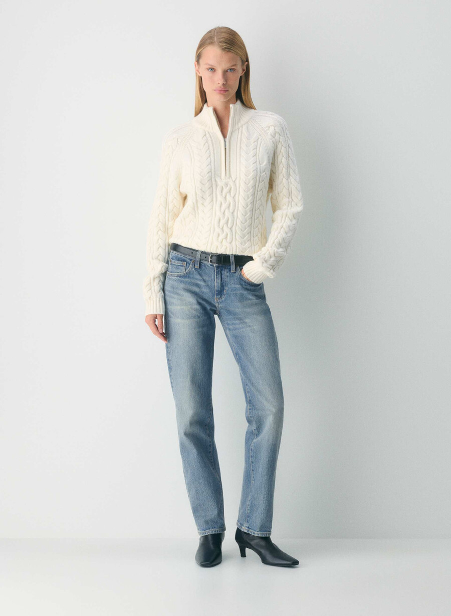 maglione heritage knit in lana merino con cerniera 14 bianco sussurramento