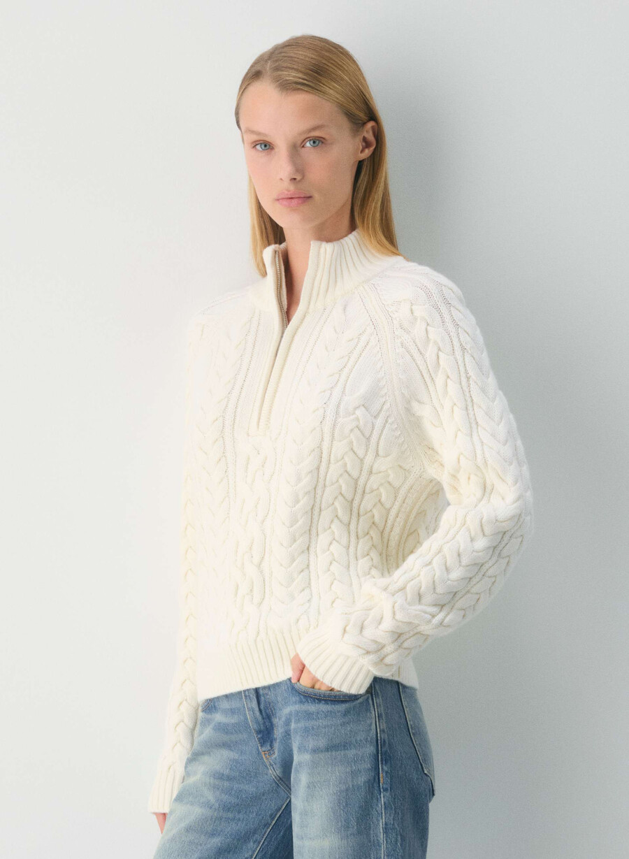 maglione heritage knit in lana merino con cerniera 14 bianco sussurramento