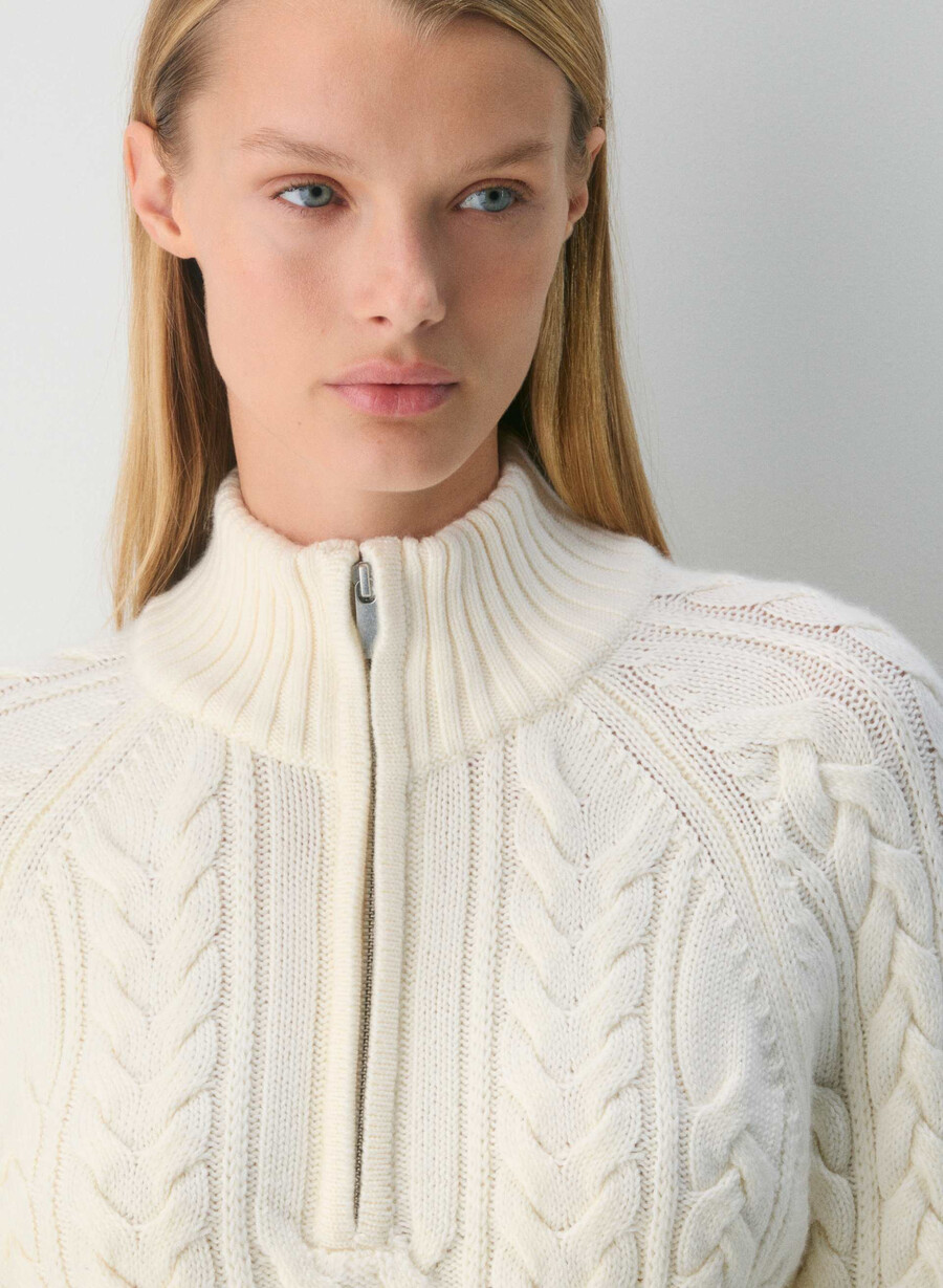 maglione heritage knit in lana merino con cerniera 14 bianco sussurramento