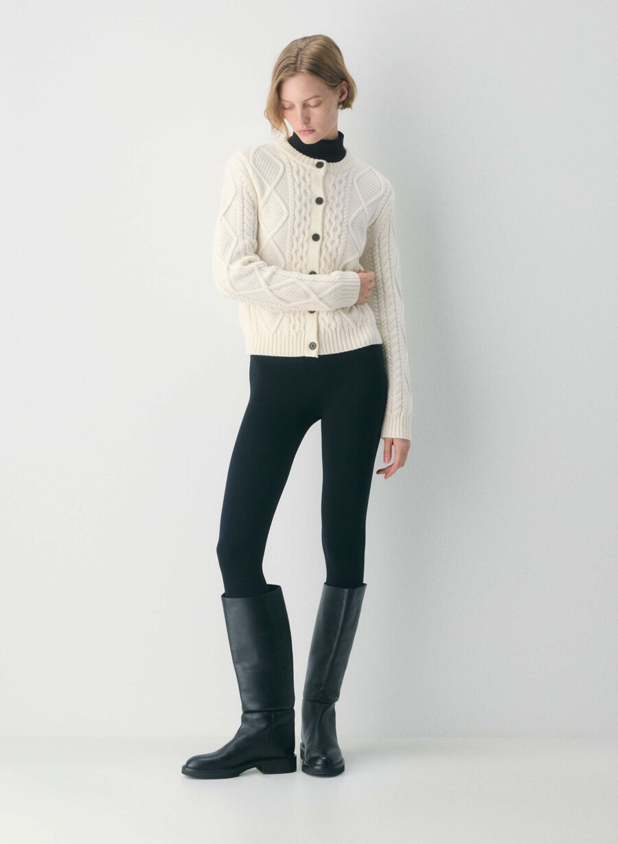 cardigan girocollo in lana merino lavorato a maglia heritage bianco sussurramento