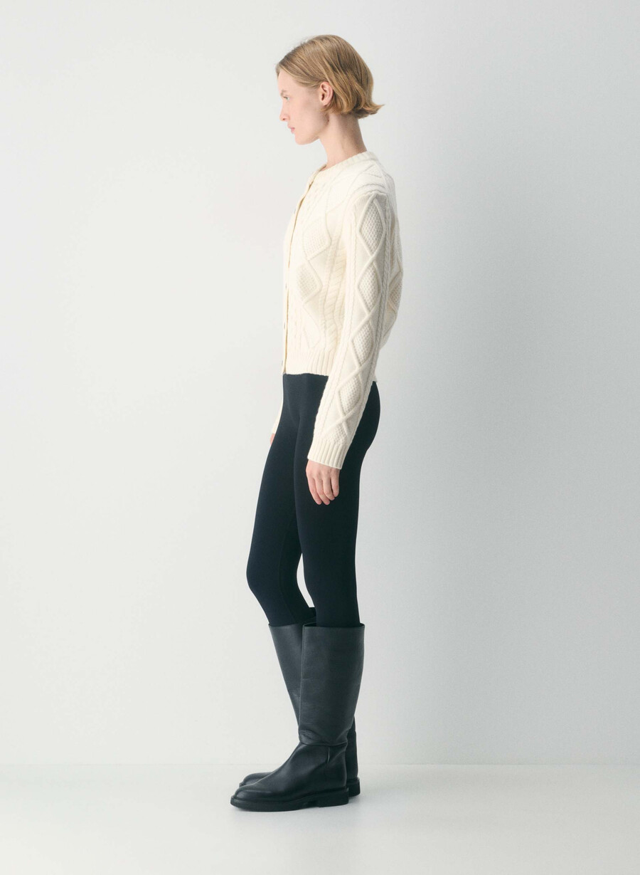 cardigan girocollo in lana merino lavorato a maglia heritage bianco sussurramento