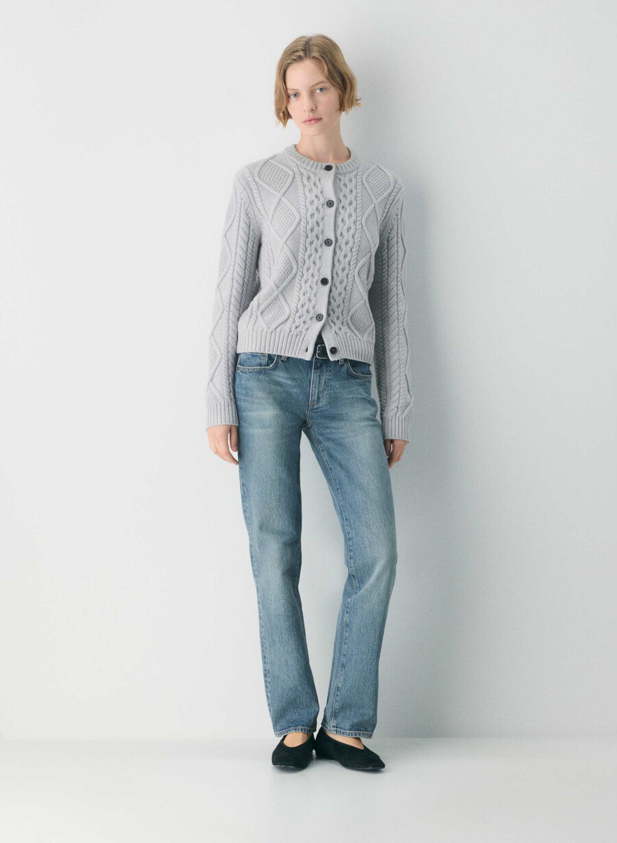 cardigan girocollo in lana merino heritage knit heather chrome