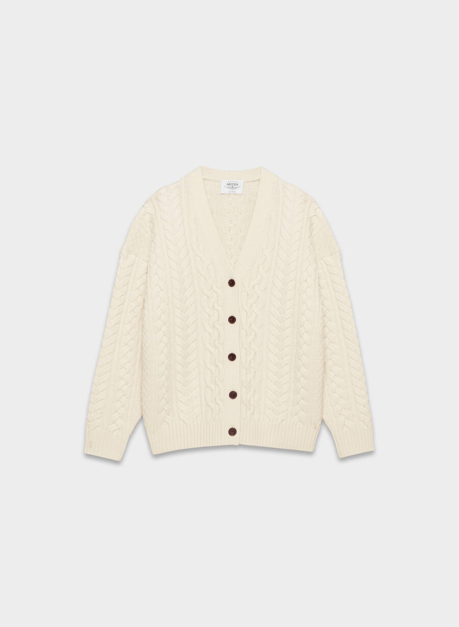 cardigan con scollo a v in lana merino heritage knit rich mocha brown