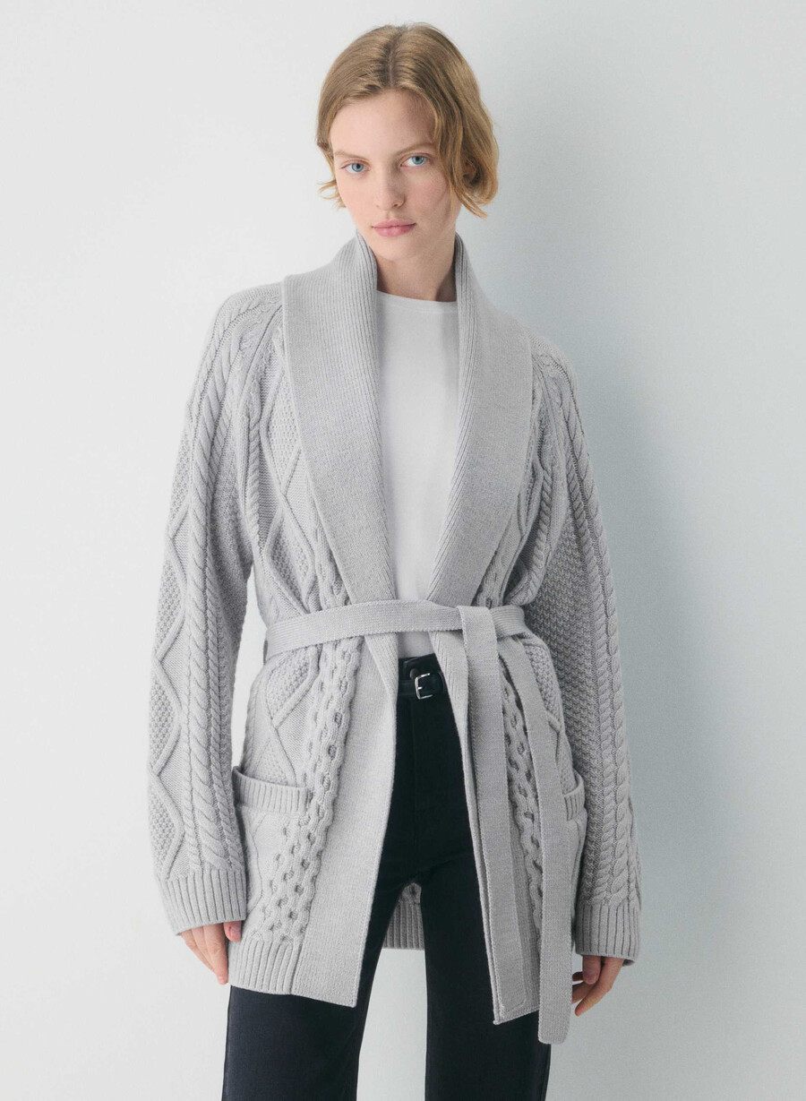 cardigan aperto sul davanti in lana merino heritage knit heather nomad taupe