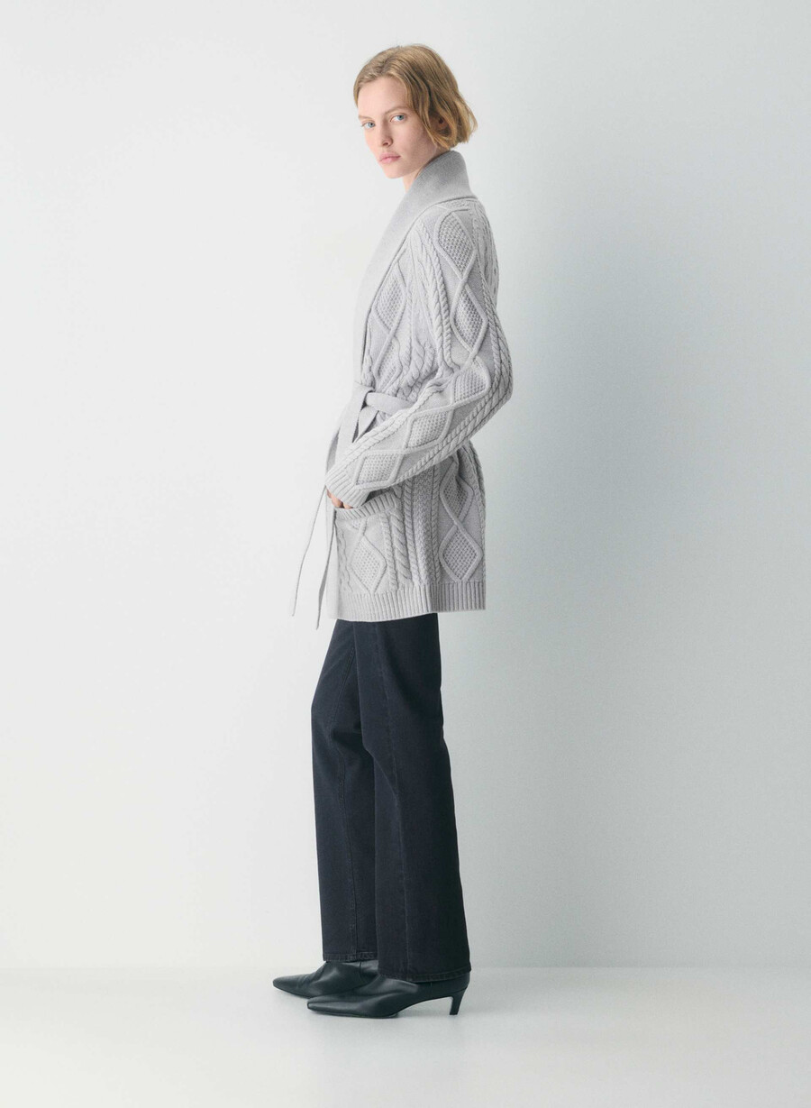cardigan aperto sul davanti in lana merino heritage knit heather nomad taupe