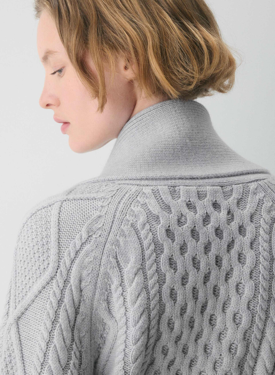 cardigan aperto sul davanti in lana merino heritage knit heather nomad taupe
