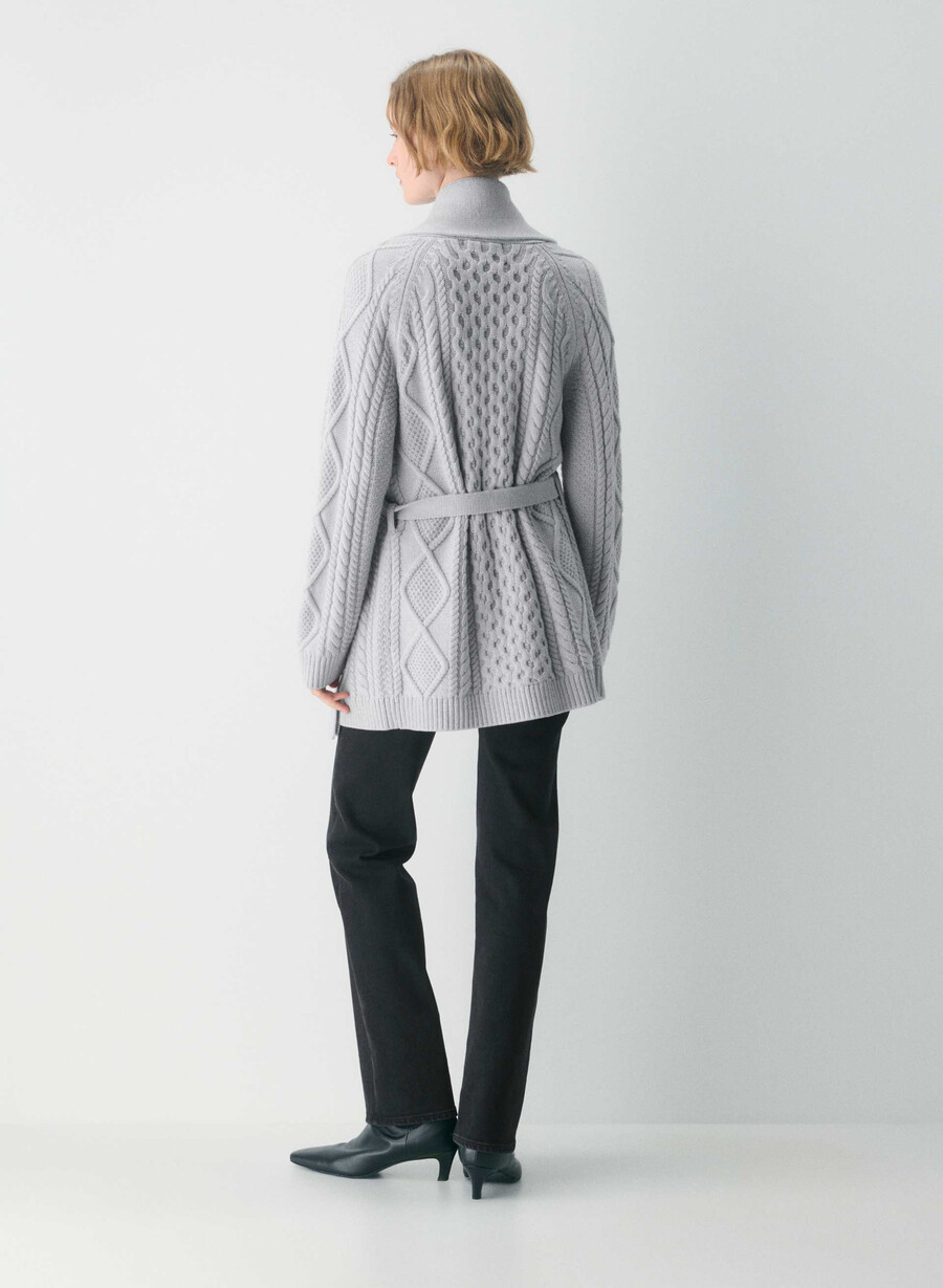 cardigan aperto sul davanti in lana merino heritage knit heather nomad taupe