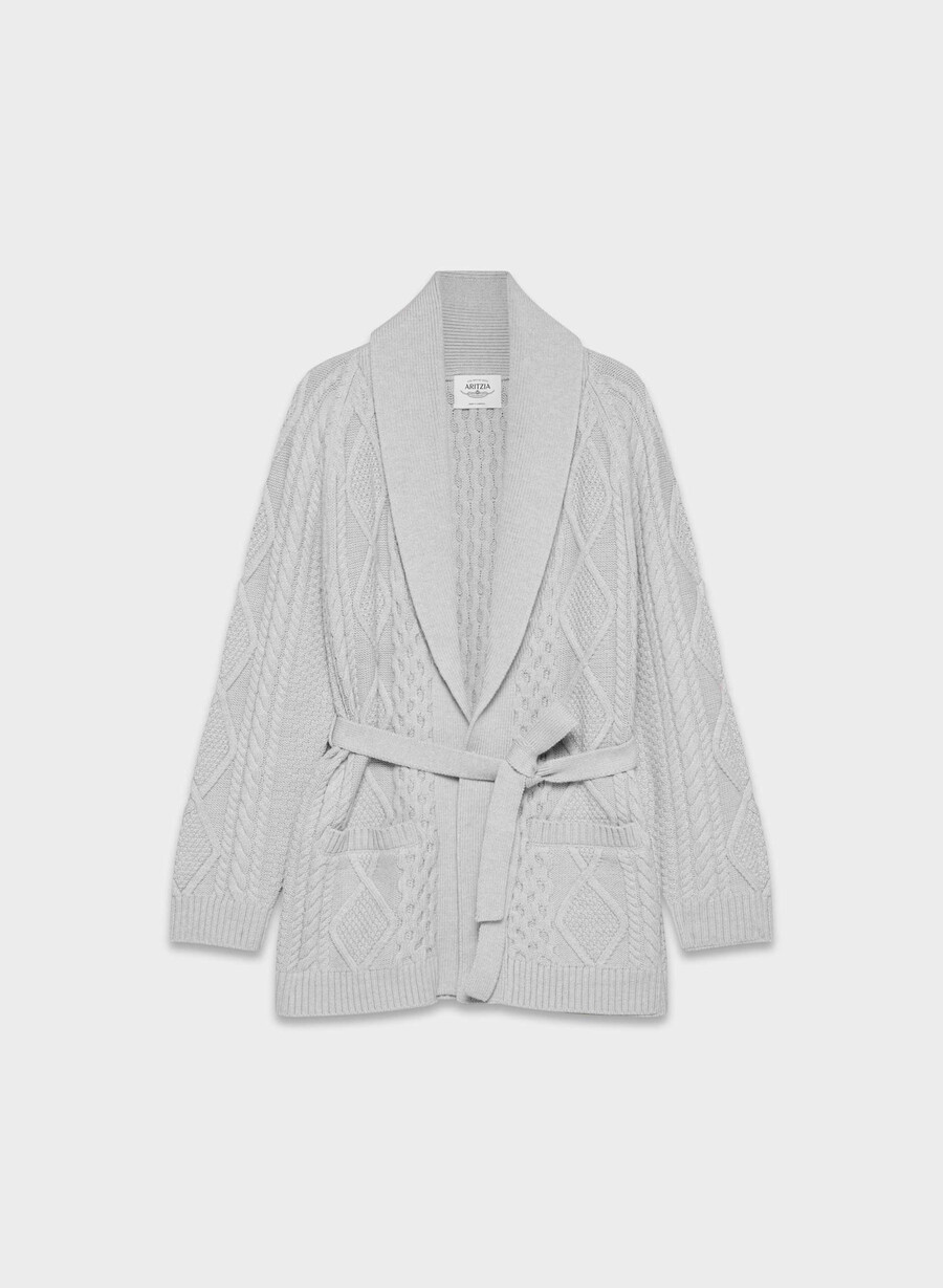 cardigan aperto sul davanti in lana merino heritage knit heather nomad taupe