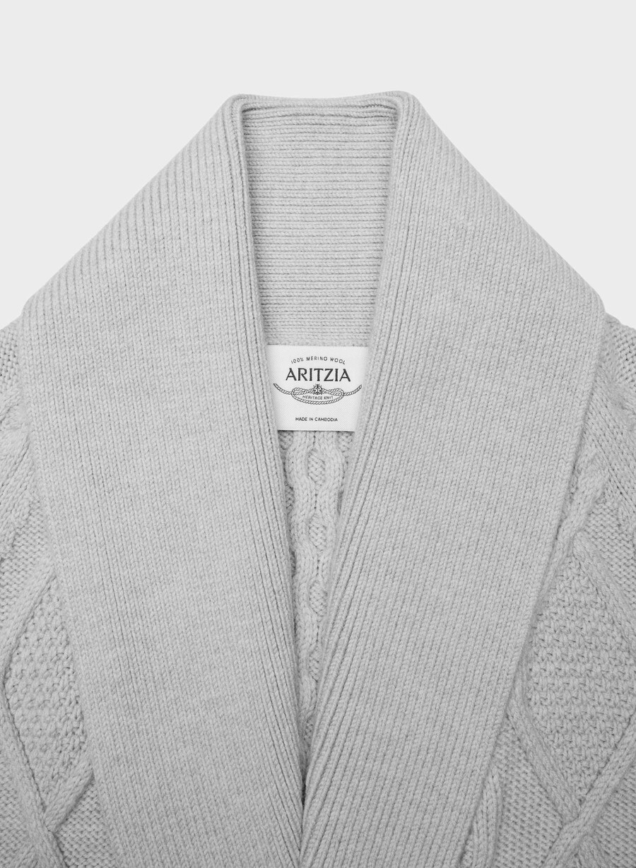 cardigan aperto sul davanti in lana merino heritage knit heather nomad taupe