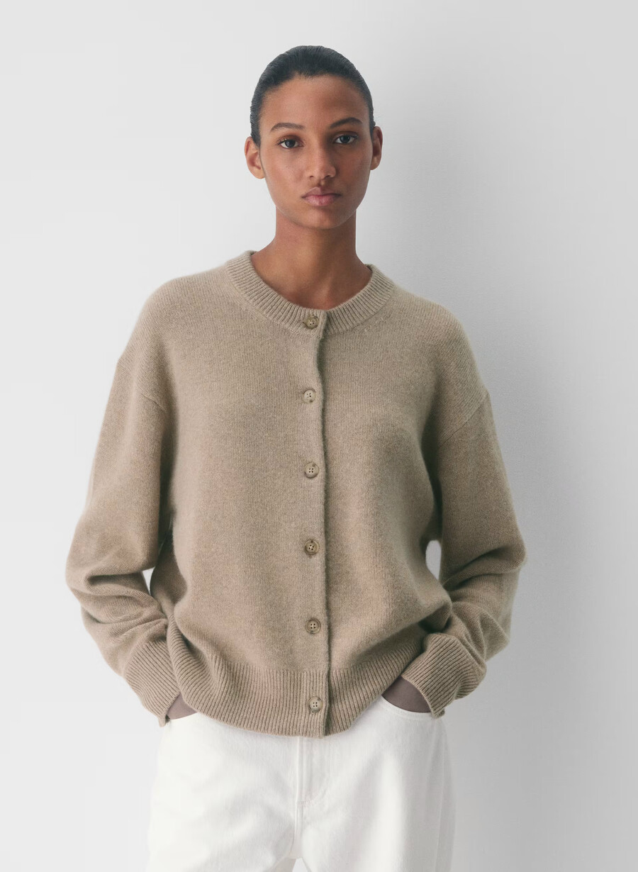 cardigan essential cashmere allegory heather nomad taupe