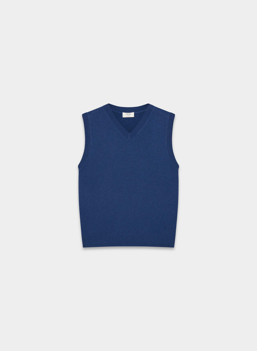 maglione gilet con scollo a v in cashmere nudo byron blue